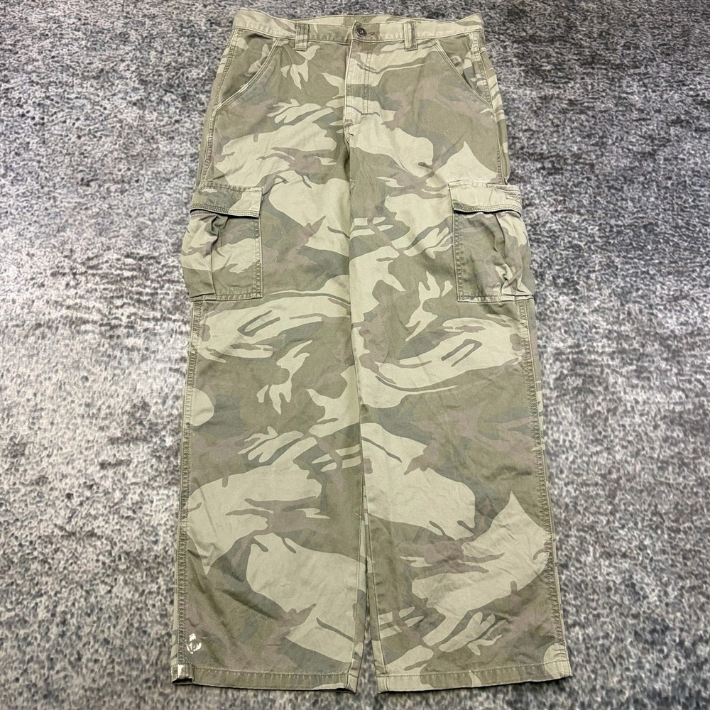 Wrangler Camo Cargo Pants Mens 34x32 Green Camouflage Baggy Outdoor Skater Y2K